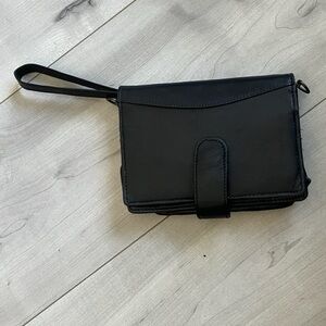 Vintage Black Leather Wristlet Clutch